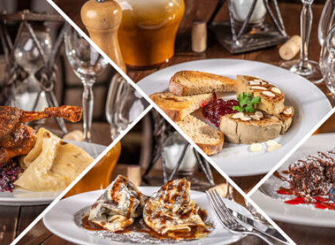 Pečená kačka alebo kačacie hody v reštaurácii Modrá Hviezda priamo pod Bratislavským hradom.