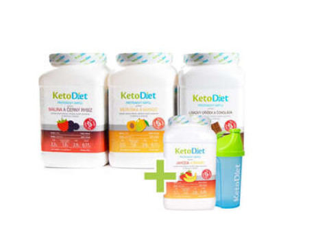 Mesačné balenie ochutených a neochutených proteínových nápojov KetoDiet – spolu až 140 porcií.