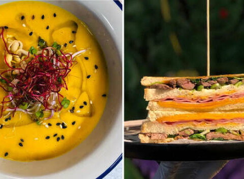 Žravka Bistro: Žravka sendvič + curry polievka + nachos, so sebou take away.