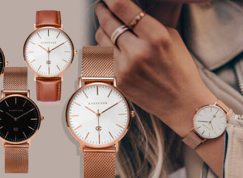 Exkluzívne náramkové hodinky Easycase s dvomi remienkami (pravá koža/kovový).