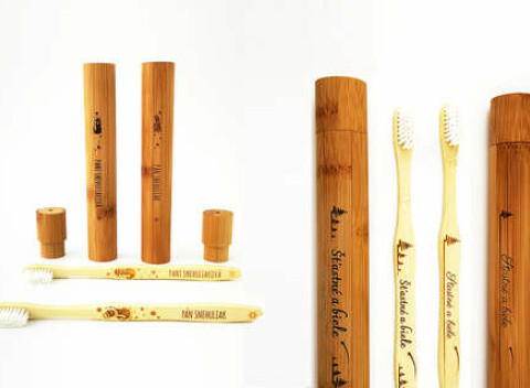 Vianočný set extra jemných bambusových zubných kefiek s tubou a originálnym venovaním.