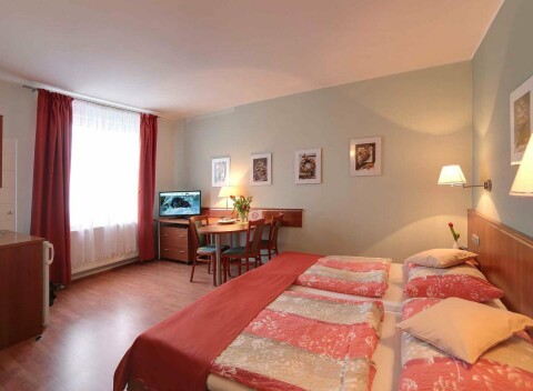 Karlove Vary v pokojnej časti mesta v Penzióne Fan *** s kontinentálnymi raňajkami a parkovaním.