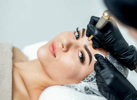 Tetovanie obočia akupunktúrnymi ihlami, permanentný make-up obočia, očných liniek alebo pier.