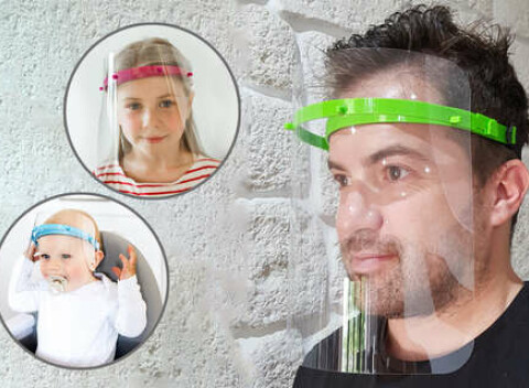 Slovenský výrobok: Ochranný štít pre dospelých a deti (2 kusy za cenu 1 ks) + respirátor FFP2 zdarma.