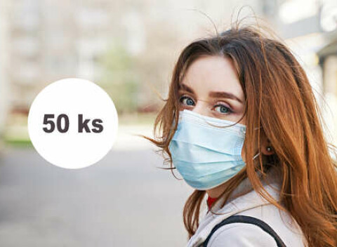 Modré jednorazové rúška (50 ks) z mäkkej textílie, vyrobené v EÚ.