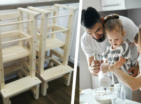 Detská polohovateľná učiaca veža z kvalitného dreva od licencovaného stolára.