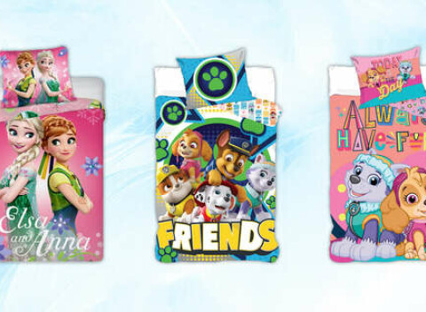 Detské obliečky zo 100 % bavlny: Paw Patrol, Frozen, Macko Pú a Mickey Mouse.