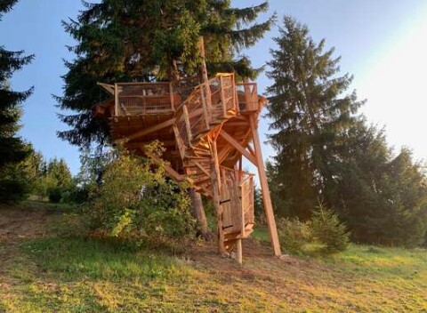 Pobyt v unikátnom domčeku v korunách stromov na Liptove s raňajkami v košíku.