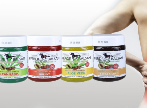 Sada štyroch konských mastí, ktoré uľavujú od bolesti, tlaku a kŕčov v končatinách.