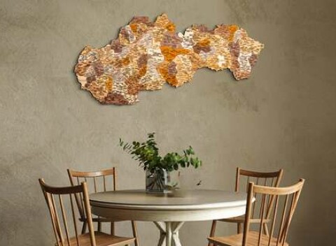 Veľké 3D drevené puzzle mapy Slovenska a sveta: Morené prírodnými moridlami