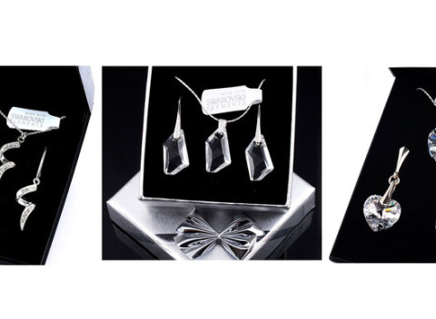 Strieborné súpravy Swarovski Elements, obsahujú náušničky a prívesok aj s retiazkou.