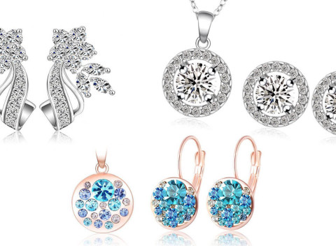 Set šperkov alebo náušnice so zirkónmi a rakúskymi krištáľmi + darčeková krabička zdarma.