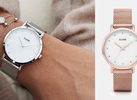 Dámske elegantné hodinky CLUSE alebo remienky z ušľachtilej ocele alebo kože.