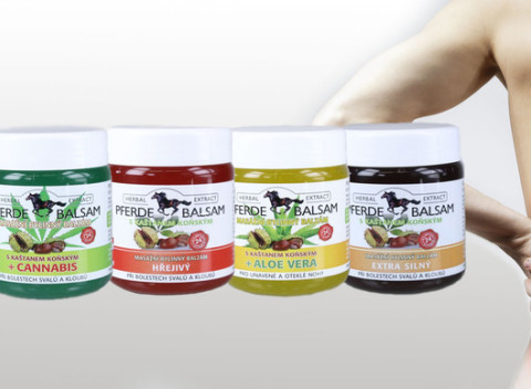 Sada štyroch konských mastí, ktoré uľavujú od bolesti, tlaku a kŕčov v končatinách.