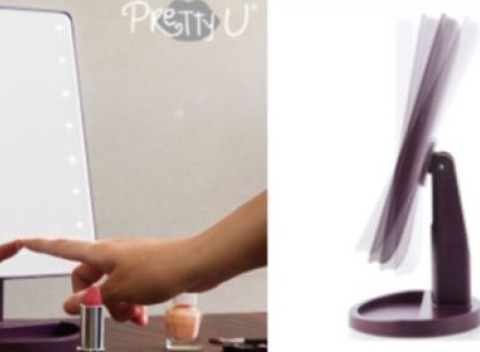 Stolné LED zrkadlo PRETTY U s atraktívnym dizajnom a 16 stále svietiacimi LED svetlami. 