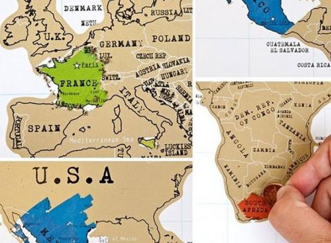 Originálna stieracia mapa sveta. Pripomeňte si zážitky na potulkách svetom a nechajte mapu farebne zažiariť.  