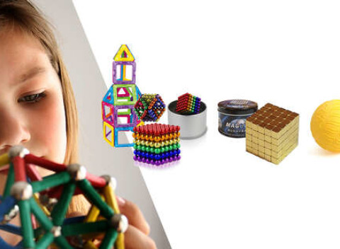 Stavebnice a hry pre rozvoj kreativity detí – inteligentná guľa, magnetické kocky a stavebnica.